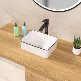 16x12 Inch Above Counter White Ceramic Rectangular Vessel Bathroom Sink (Color: black line)