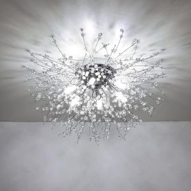 Crystal Flush Mount Ceiling Light, Modern Sputnik Firework Close To Ceiling Lamp, LED Ceiling Light (Color: Silver)